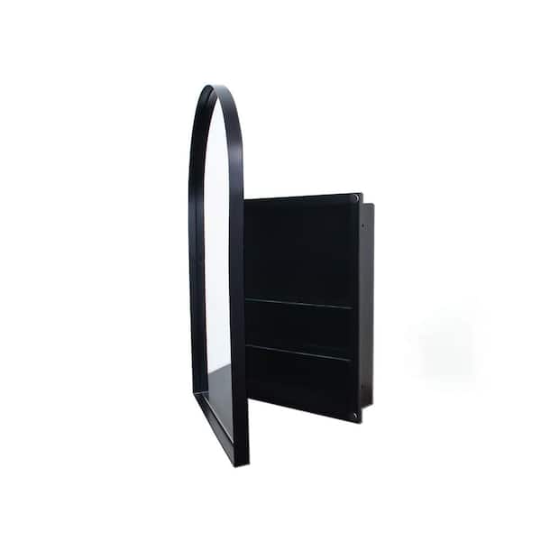 Unbranded 24 in. W x 36 in. H Arched Metal Medicine Cabinet with Mirror in Black, Recessed and Wall Medicine Cabinet for Storage