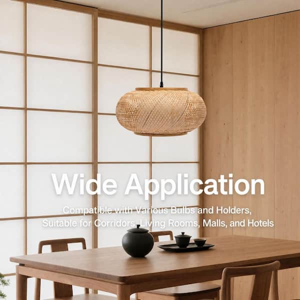 OUKANING 15.7 in. 1-Light Vintage Bamboo Rattan Lantern Pendant