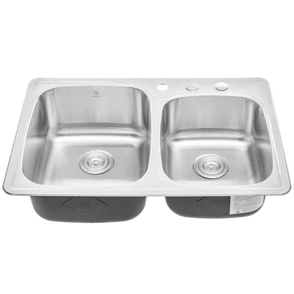 33-Inch Brushed Stainless Steel Double Bowl Kitchen Sink