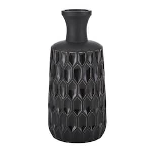 11 Inch Black Textured Ceramic Vase