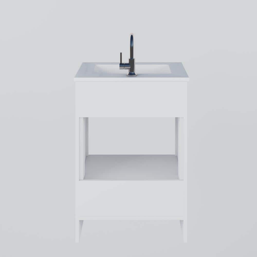 Pacific 24" Soft White Modern Bathroom Vanity with Brushed Nickel Handles