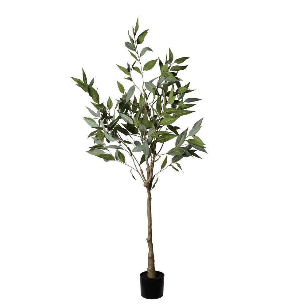 5 ft. Artificial Eucalyptus Tree, Realistic Fake Potted Plant For Home Office Indoor Decoration, Lush Green Faux Tree