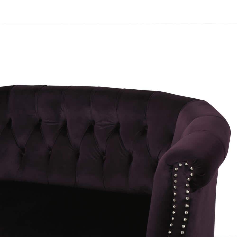 Blackberry Velvet Chesterfield Loveseat with Nailhead Accents