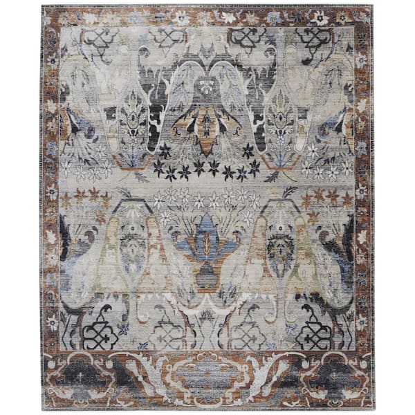 HomeRoots 8 ft. x 10 ft. Gray, Black, Red Geometric Area Rug