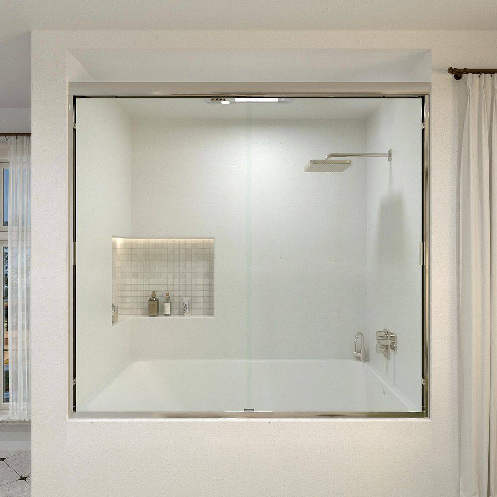 Wish 60 in. W x 56 in. H Sliding Bath Tub Door in Semi Frameless in Chrome with Clear Glass price history on PriceWatchPro