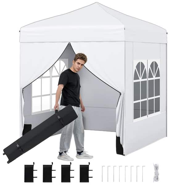 6.5 ft. x 6.5 ft. Oxford Fabric Pop-Up Canopy Tent with 4 Sidewalls and Wheeled Bag, White