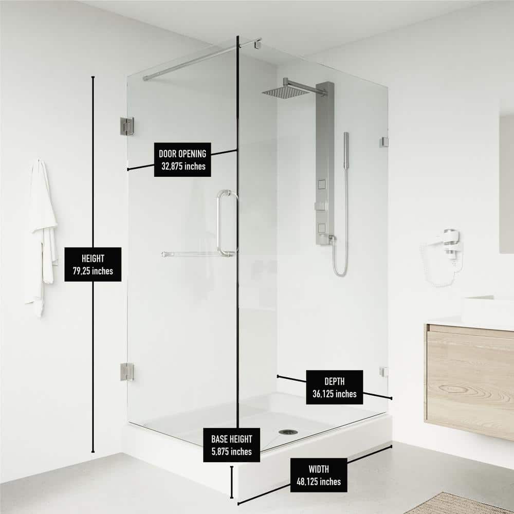 Pacifica 48" Frameless Clear Glass Shower Enclosure with Chrome Finish