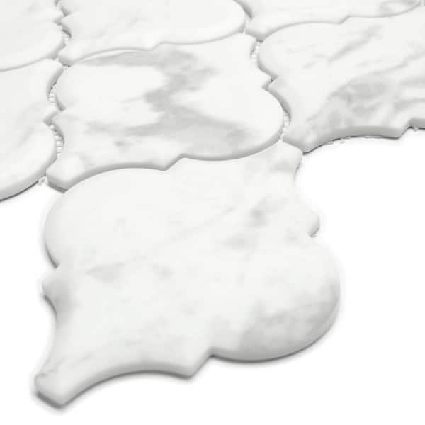 Carrara White Lantern Arabesque 12x9in. Recycled Glass 3D Marble Looks Floor and Wall Mosaic Tile (7.6 sq ft/Box)