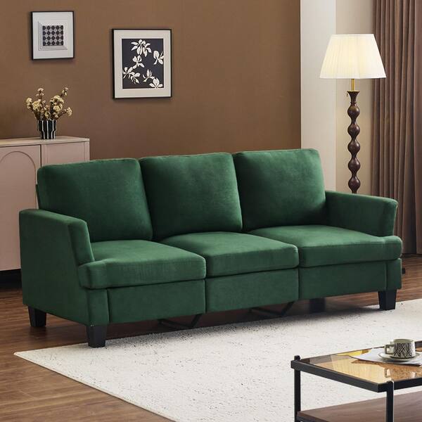 83.46 in Wide Flared Arm Suede Contemporary T-Seat Bag Straight Sofa in. Dark Green