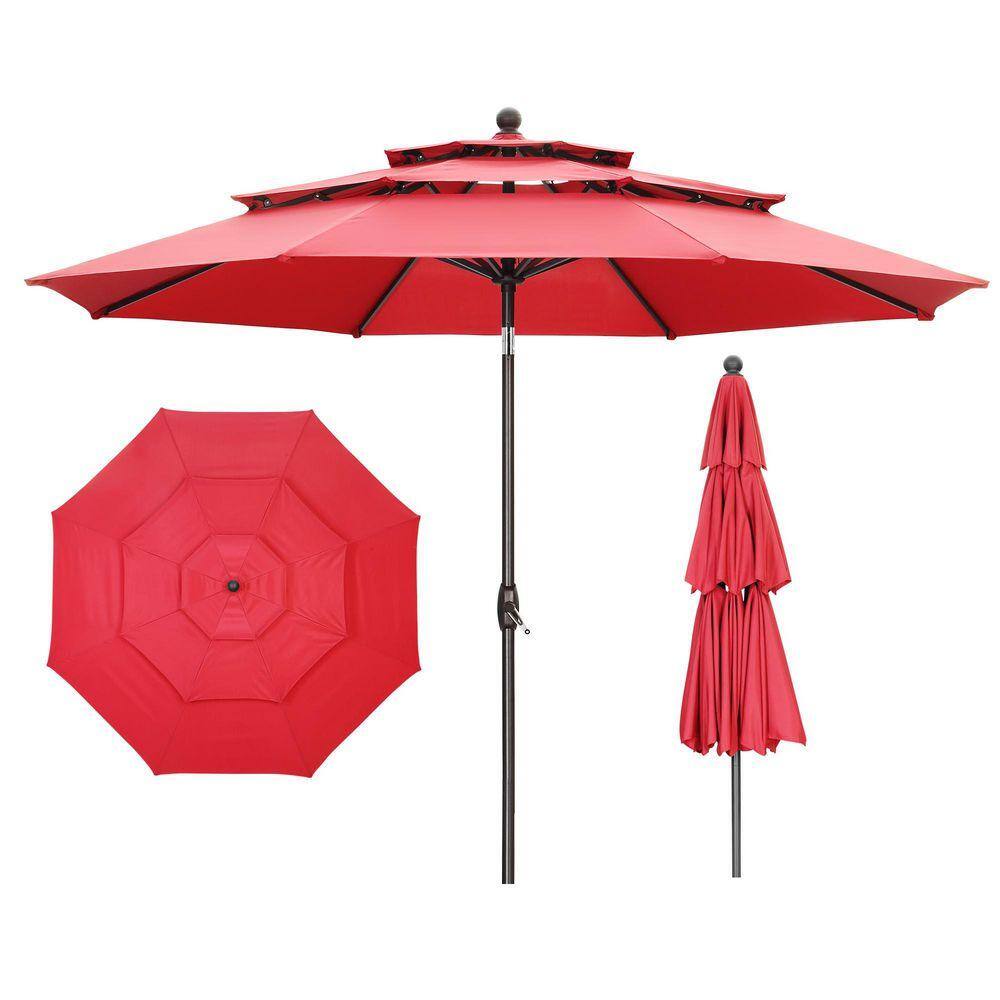 Ainfox 10 ft. 3-Tier Steel Market Patio Umbrella with Push Button