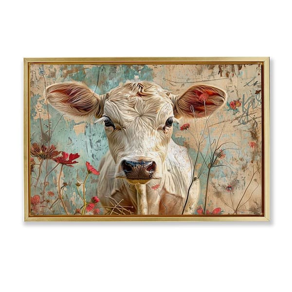 Stupell Industries Spring Country Cow by LSR Design Studio Gold Floater Frame Animal Graphic Art Print 21 in. x 31 in.