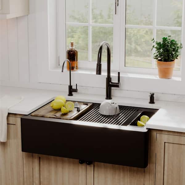 Karran 34 in. Farmhouse Single Bowl Quartz Workstation Kitchen