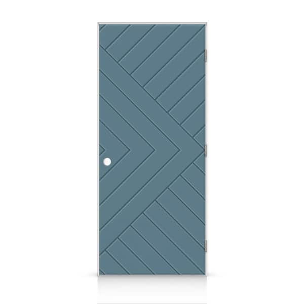 CALHOME 32 in. x 96 in. Chevron Arrow Left-Handed Hollow-Core Dignity Blue Painted Composite Single Prehung Interior Door