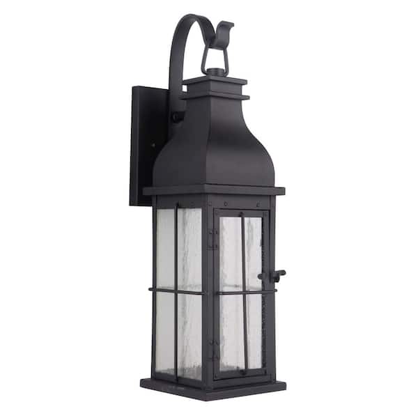 Vincent 24 in. Black Finish Outdoor Hardwired Integrated LED Wall Lantern Sconce w/ Clear Seeded Glass