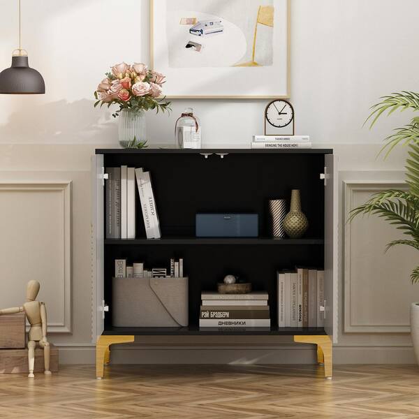 FUFU&GAGA Gray and Black Wooden Accent Storage Cabinet, Sideboard