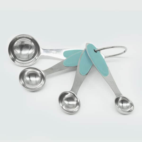 ExcelSteel Set of 4 Measuring Spoon with Teal Silicone Handles