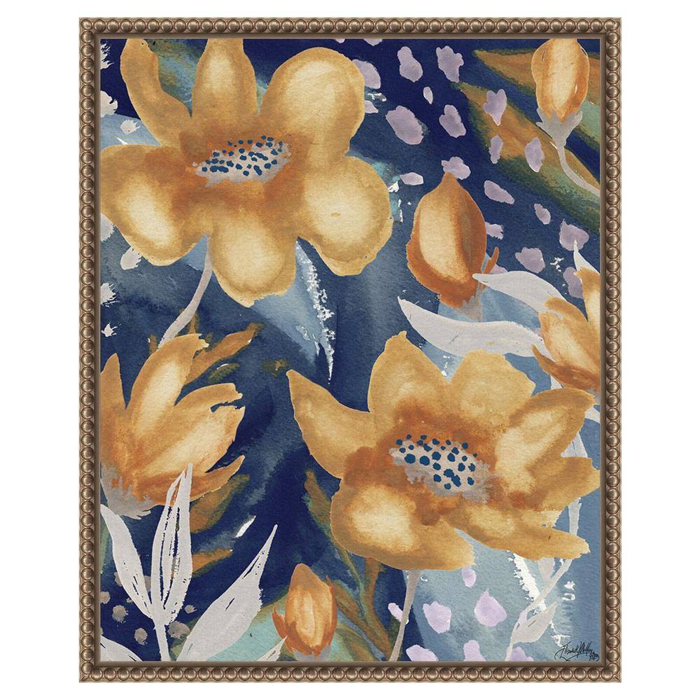 Golden Floral and Silver Petals Beaded Framed Canvas Wall Art