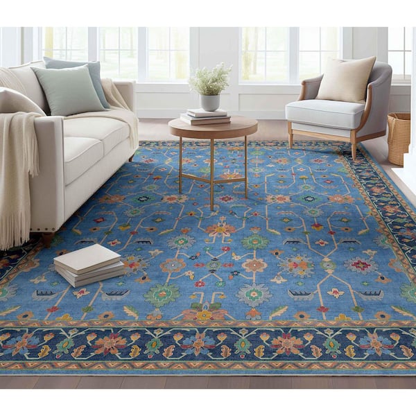 Ushak Antalya Modern Vintage Persian, Blue 9 ft. 10 in. x 13 ft. in. Area Rug