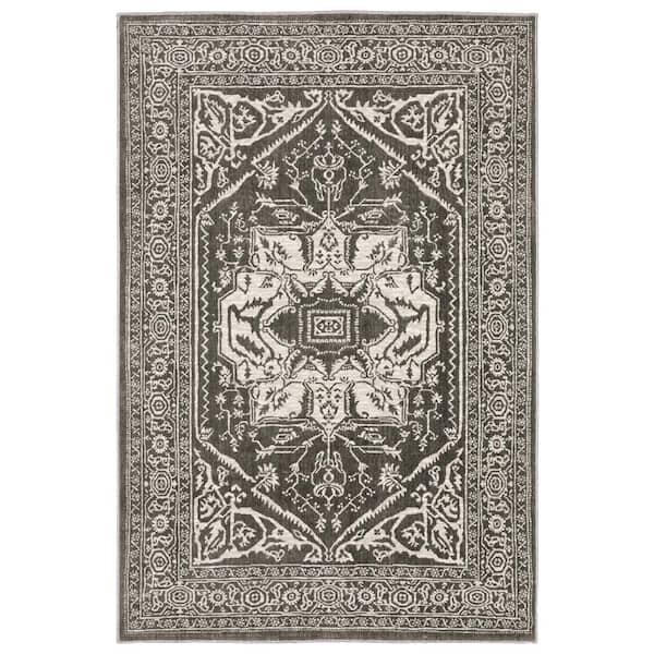 Imperial Gray/Ivory 4 ft. x 6 ft. Oriental Medallion Old World-Inspired Polyester Indoor Area Rug