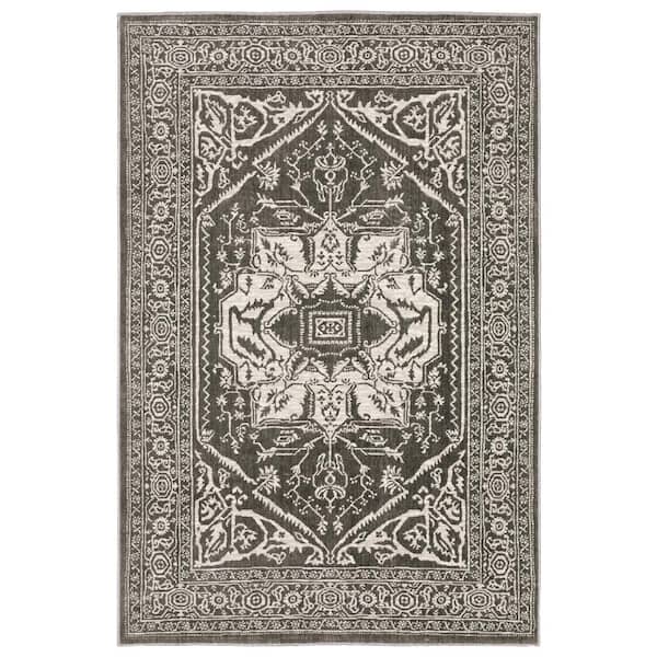 AVERLEY HOME Imperial Gray/Ivory 5 ft. x 8 ft. Oriental Medallion Persian-Inspired Polyester Indoor Area Rug