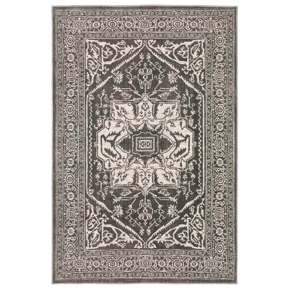 Gray Polyester Rug AVERLEY HOME Imperial Gray/Ivory 7 ft. x 10 ft. Oriental Medallion ...