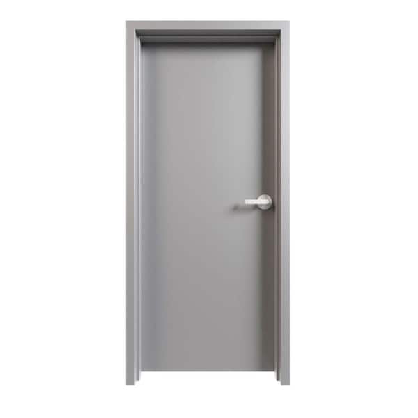 Unbranded 30 in. x 80 in. Left-Handed Gray Primed Steel Prehung Commercial Door Kit Cylindrical Lock and 180 Minute Fire Rating