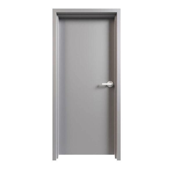 FORTIS DOORS 30 in. x 80 in. Right-Handed Gray Primed Steel Prehung Commercial Door Kit Cylindrical Lock and 180 Minute Fire Rating