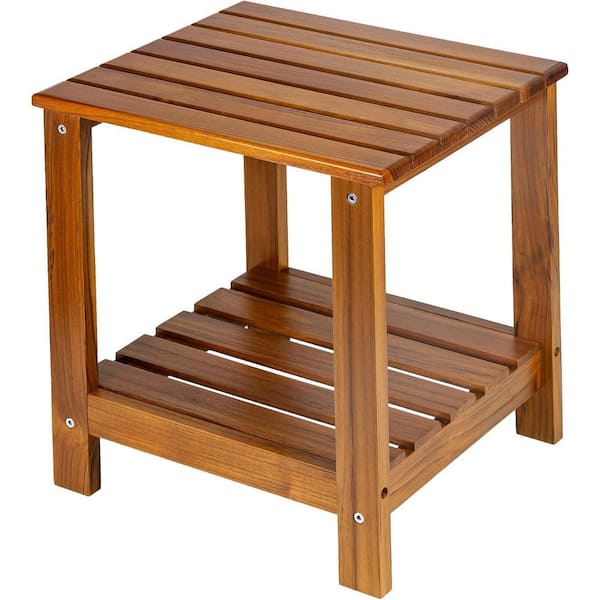 Unbranded Teak Wood Outdoor Side Table with Storage for Backyard, Garden, Bed, Living Room, Couch