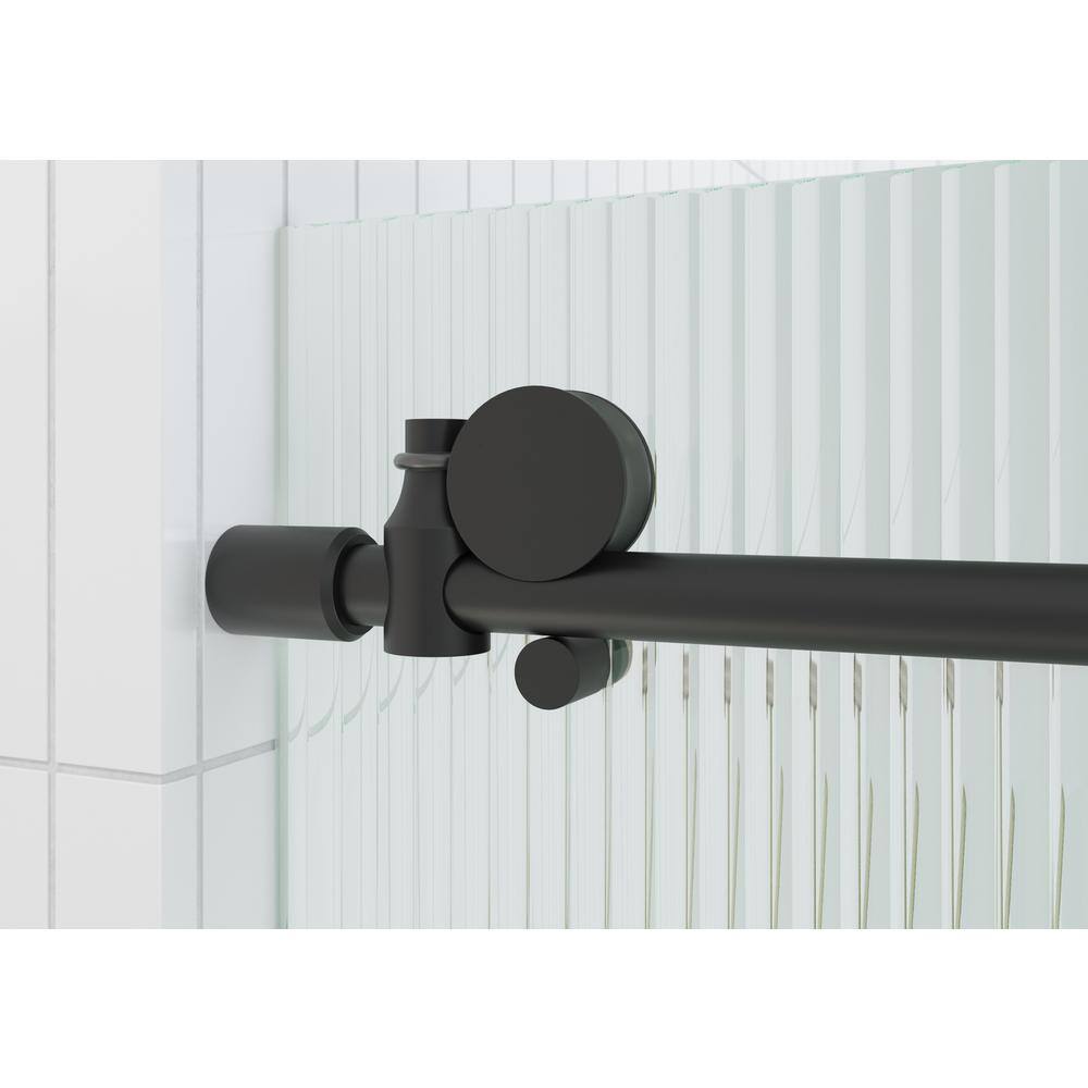 Galaxy 60" Matte Black Frameless Fluted Glass Sliding Bathtub Door