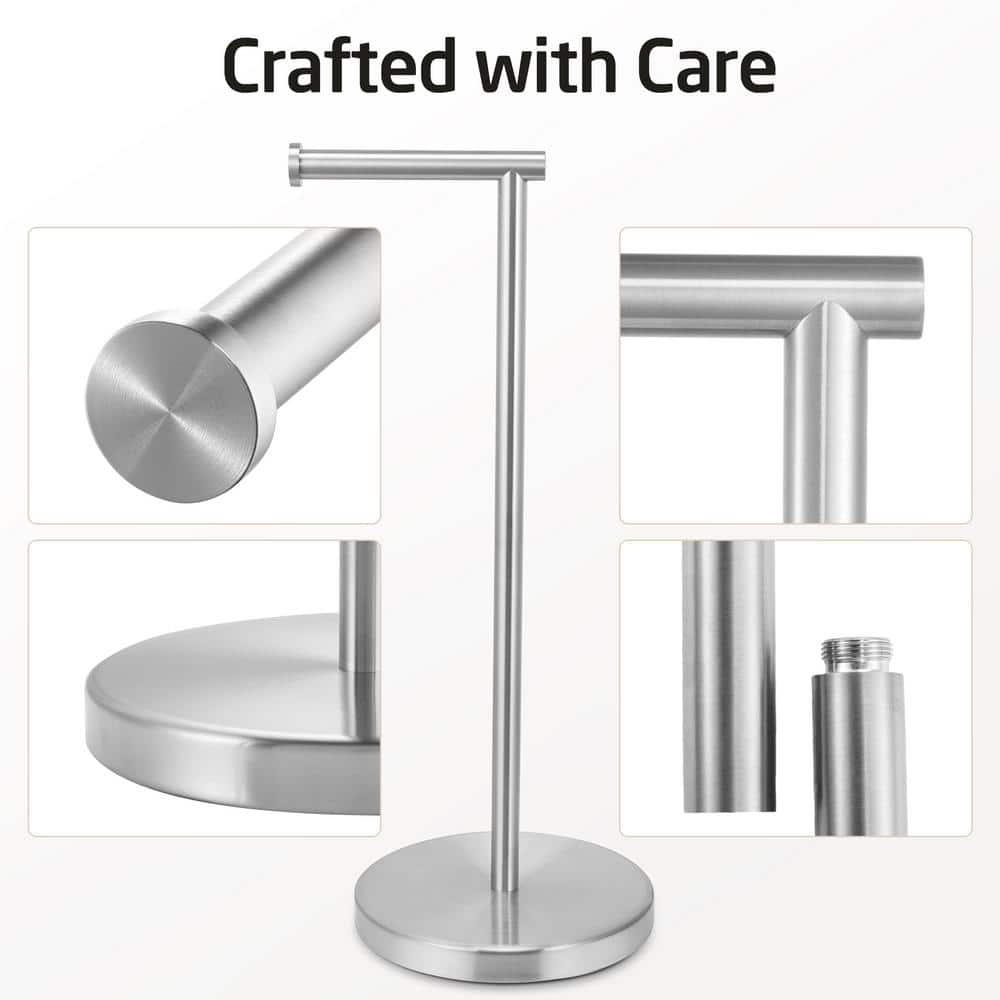 Brushed Steel Freestanding Toilet Paper Holder with Heavy Base