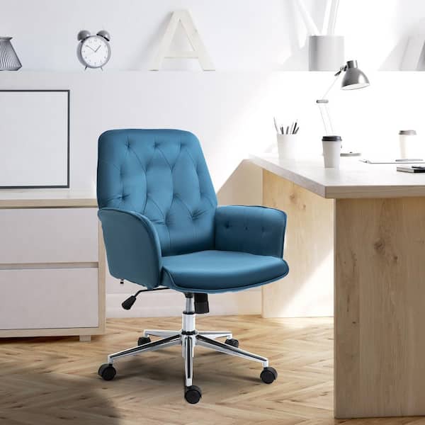 Vinsetto Modern Mid-Back Tufted Velvet Fabric Home Office Desk Chair with  Adjustable Height, Swivel Adjustable Task Chair with Padded Armrests, Blue