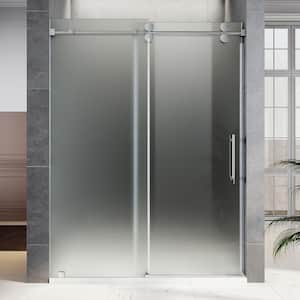 UKS04 56 to 60 in. W x 80 in. H Sliding Frameless Shower Door in Chrome, Enduro Shield 3/8 in. Acid-Etch Glass