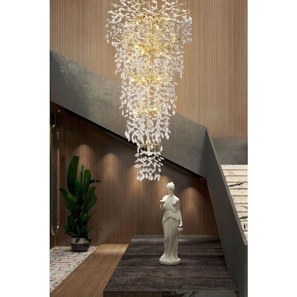 Gleam Flare Modern Chandelier 118 in. 28-Light Crystal Gold
