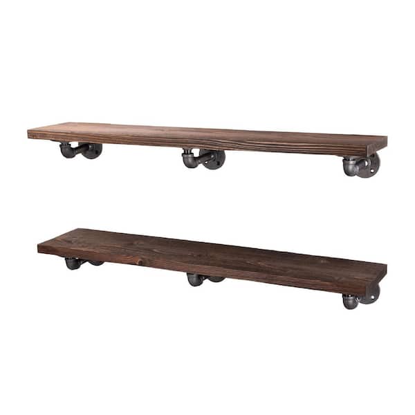 36 in. x 7.5 in. x 6.75 in. Trail Brown Restore Wood Decorative Wall Shelf with Industrial Steel Pipe L- Brackets