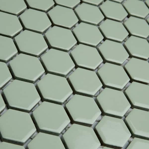 Merola Tile Metro 1 in. Hex Glossy Mint 10-1/4 in. x 11-7/8 in
