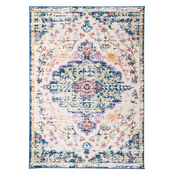 World Rug Gallery Vintage Traditional Bohemian 3 ft. 3 in. x 5 ft. Dark Blue Area Rug