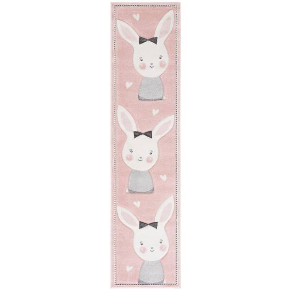 Carousel Kids 2 ft. x 6 ft. Pink/Ivory Border Solid Color Runner Rug