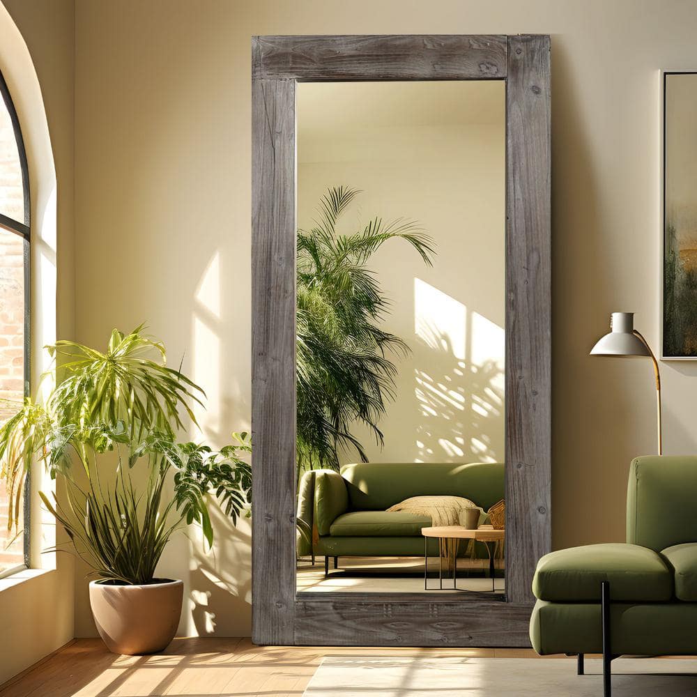 31 in. W x 71 in. H Farmhouse Rectangular Solid Wood Framed Full Length Lea