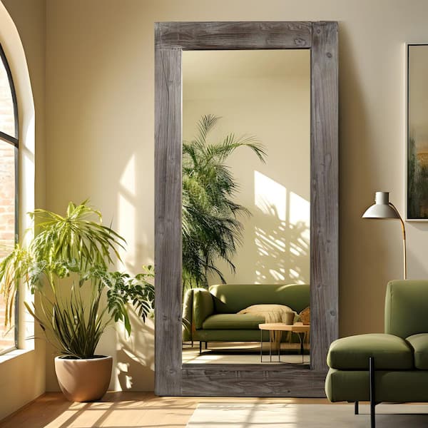 Lirago 31 in. W x 71 in. H Farmhouse Rectangular Solid Wood Framed Full Length Leaning Mirror in Brown