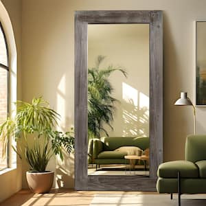 31 in. W x 71 in. H Farmhouse Rectangular Solid Wood Framed Full Length Leaning Mirror in Brown