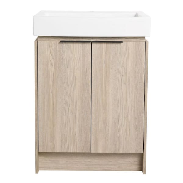 Miscool Anky 24.1 in. W x 18.5 in. D x 33.5 in. H Single Sink Bath Vanity in White Oak with White Ceramic Top