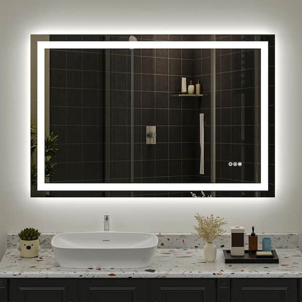 48 in. W x 32 in. H Rectangular Frameless LED Light Anti-Fog Wall Bathroom Vanity Mirror Super Bright Front-Lit Backlit