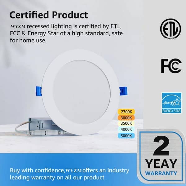 12 Pack 4 Inch Dimmable LED Recessed Light 5000K Daylight 750LM ETL FCC