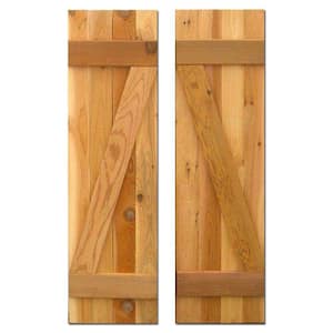 12 in. x 25 in. Cedar Board and Batten Baton Z Shutters Pair in Natural Cedar