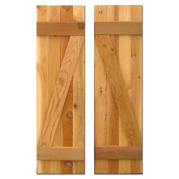 Design Craft MIllworks 12 in. x 37 in. Cedar Board and Batten Baton Z Shutters Pair in Natural Cedar