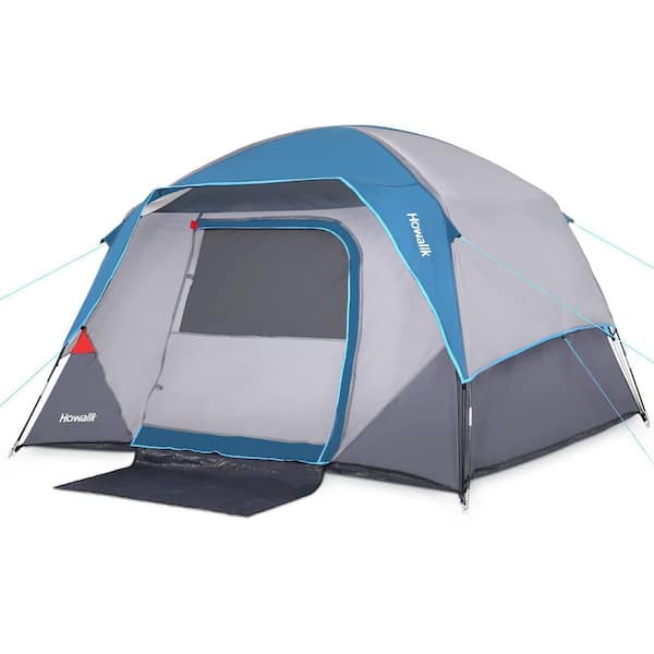 8 ft. x 7 ft. Blue Camping Tent 4 Person Dome, Easy Setup Tent with Carry Bag, Mesh Door, Rainfly, Family