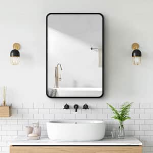 24 in. W x 30 in. H Small Black Metal Frame Wall mount or Recessed Bathroom Medicine Cabinet with Mirror