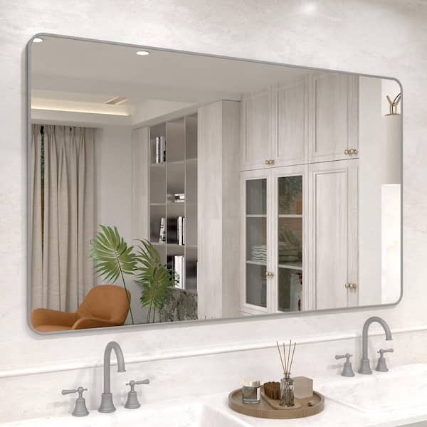 Sylanor Vista 60 in. W x 36 in. H Rectangular Framed Wall Bathroom Vanity Mirror in Gun Grey