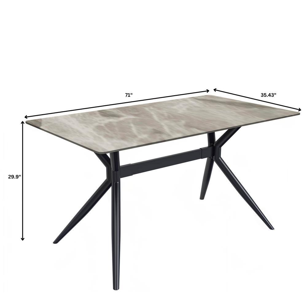 Deep Grey Glass Rectangular Dining Table with Black Steel Base