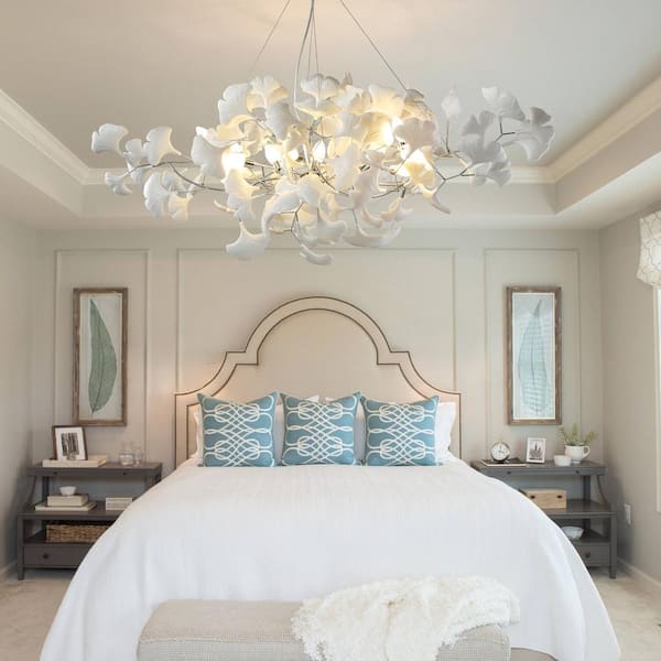 YUYI 10 Light Silver Chandelier, Luxury Ginkgo Branch Chandelier